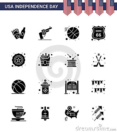 16 Solid Glyph Signs for USA Independence Day fast; star; ball; police; sign Vector Illustration