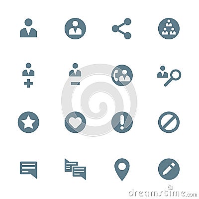 Solid grey various social network actions icons set Vector Illustration