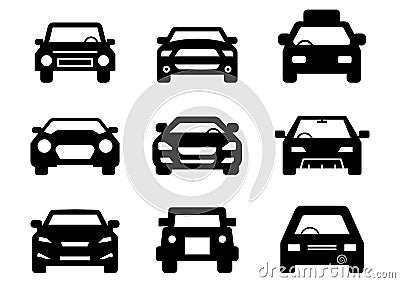 Solid icons Black Car front set Vector Illustration