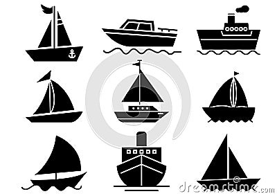 Solid icons Boat set Vector Illustration