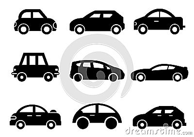 Solid icons Car side view set Vector Illustration