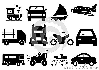 Solid icons transportation Vector Illustration