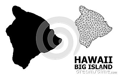 Solid and Network Map of Hawaii Big Island Vector Illustration