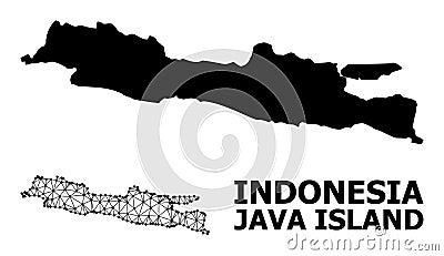 Solid and Network Map of Java Island Vector Illustration