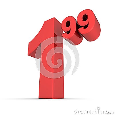 Solid Price Tag Number 1.99 - Shiny Red Stock Photo