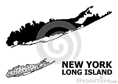 Solid and Wire Frame Map of Long Island Vector Illustration