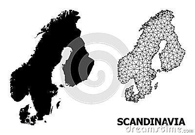 Solid and Wire Frame Map of Scandinavia Vector Illustration