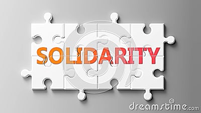 Solidarity complex like a puzzle - pictured as word Solidarity on a puzzle pieces to show that Solidarity can be difficult and Cartoon Illustration