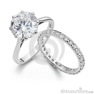 Solitaire Engagement Ring with Fully Set Diamond Wedding Ring Stock Photo