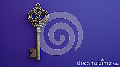 A solitary antique key, placed on a clear surface, becomes a symbol of mystery and possibilities Stock Photo