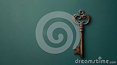 A solitary antique key, placed on a clear surface, becomes a symbol of mystery and possibilities Stock Photo