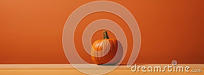 Solitary Beauty: A Captivating Pumpkin Gracing the Orange Canvas AI generated Stock Photo