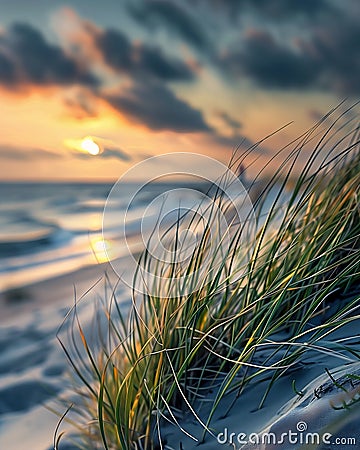 Solitary Beauty: A Midsummer's Beginning on the Wind-Swept Shore Stock Photo