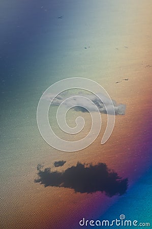 Solitary cloud in the north of the Aegean sea saw from a plane. Stock Photo