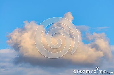 Solitary cloud of torn edges in the evening sky with an orange tint Stock Photo