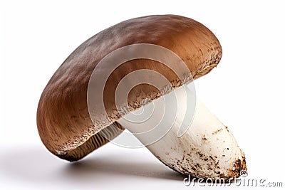 Solitary cremini mushroom stands against a white background, displaying earthy tones and textures Stock Photo