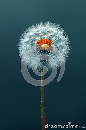 A solitary dandelion seed head ready to disperse its fluffy parachutes Stock Photo