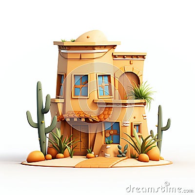 Solitary Desert Abode: A Secluded Home Isolated on White Background. Generative ai Cartoon Illustration