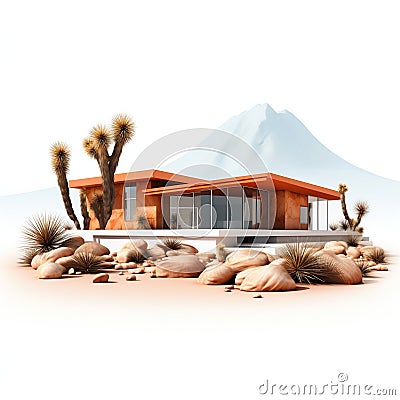 Solitary Desert Abode: A Secluded Home Isolated on White Background. Generative ai Cartoon Illustration