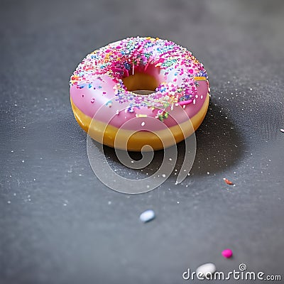 Solitary pink ring donut Stock Photo