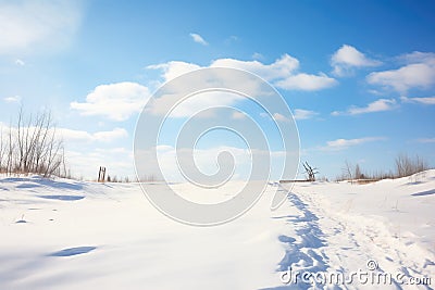 solitary snowshoe path leading off into a distant horizon Stock Photo