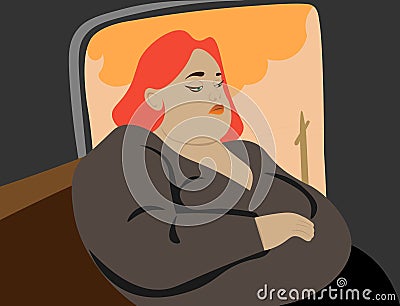 Solitary Train Journey of a Plus-Size Woman at Dusk Vector Illustration