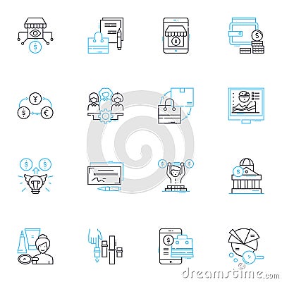 Solo entrepreneur linear icons set. Independent, Ambitious, Innovative, Driven, Resilient, Resourceful, Tenacious line Vector Illustration