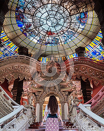 Solo Female Traveler at the Erawan Museum, Bangkok, Thailand Editorial Stock Photo