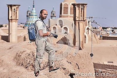 Solo traveler on a trip to Iran, Kashan ancient town. Stock Photo