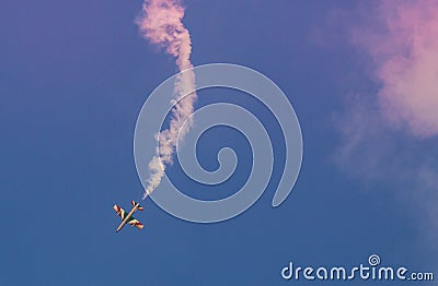 Plane jet soloist at the italian tricolor arrows air show performs the acrobatic figure `dead leaf` Vector Illustration