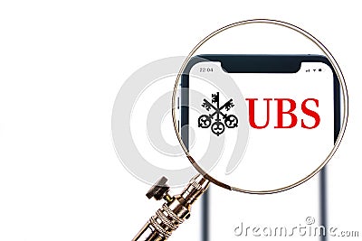 SOLOTHURN, SWITZERLAND - NOVEMBER 12, 2018: UBS logo displayed on a modern smartphone Editorial Stock Photo