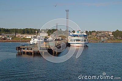 Solovetsky islands, Russia - August 10, 2019: Cruise river ship M.V. Lomonosov at the tourist pier Editorial Stock Photo