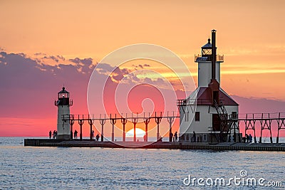 Solstice Sundown at St. Joseph Lighthouses Stock Photo