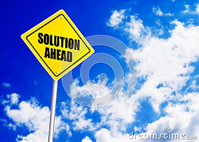 Solution ahead message on road sign Stock Photo