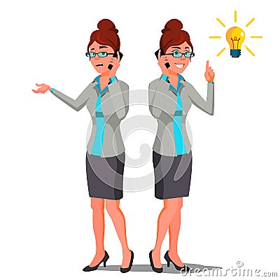 Solution Concept Vector. Business Woman. Conceptual Problem. Secret Discovery. Successful Launch Of Startup. Confusing Vector Illustration