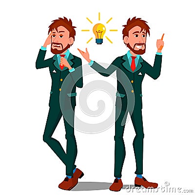 Solution Concept Vector. Businessman. Solution Of The Problem. Success Strategy. Brainstorming, Find Way Out. Great Idea Vector Illustration