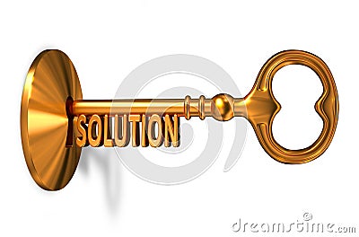 Solution - Golden Key is Inserted into the Keyhole Stock Photo