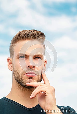 Solution of problem. Thinking man. Man disposes of problem. Overthinking. Stock Photo