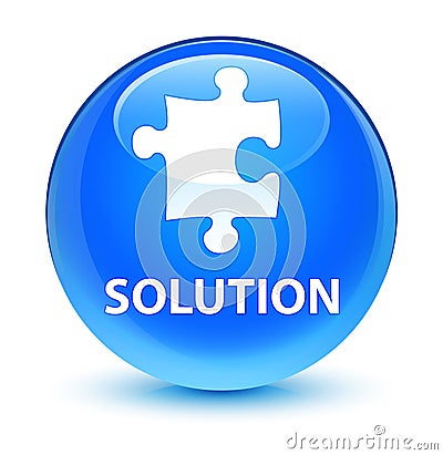 Solution (puzzle icon) glassy cyan blue round button Cartoon Illustration