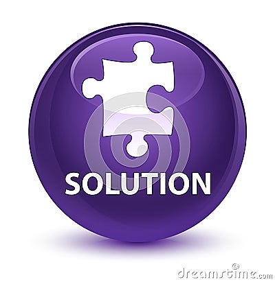 Solution (puzzle icon) glassy purple round button Cartoon Illustration