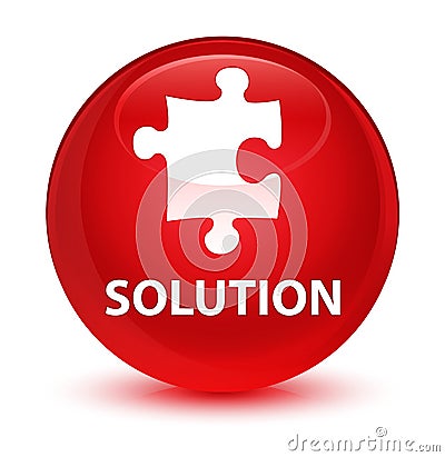 Solution (puzzle icon) glassy red round button Cartoon Illustration