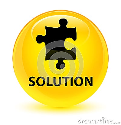 Solution (puzzle icon) glassy yellow round button Cartoon Illustration