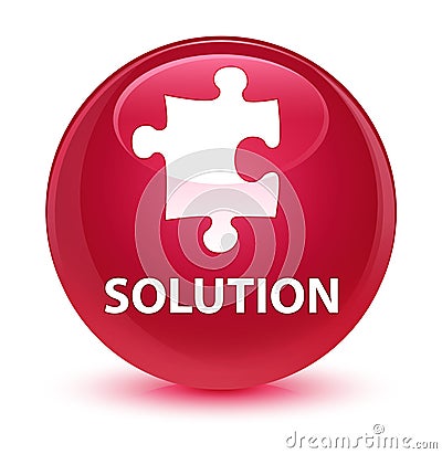 Solution (puzzle icon) glassy pink round button Cartoon Illustration