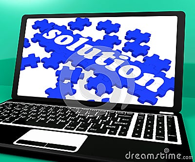 Solution Puzzle On Notebook Showing Computer Applications Stock Photo