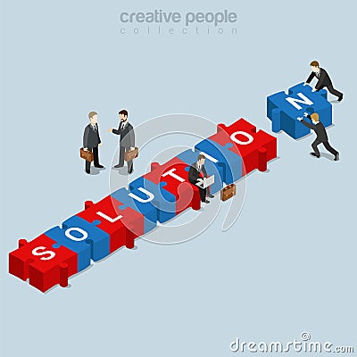 Solution puzzle piece businessman flat isometric vector 3d Vector Illustration