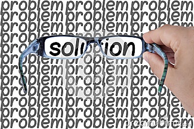 Solution spotted among problems hands holding glasses focusing on opportunity word. Concept image Stock Photo