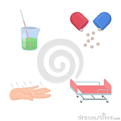 Solution, tablet, acupuncture, hospital gurney.Medicine set collection icons in cartoon style vector symbol stock Vector Illustration