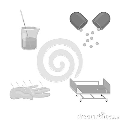 Solution, tablet, acupuncture, hospital gurney.Medicine set collection icons in monochrome style vector symbol stock Vector Illustration