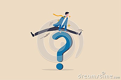 Solution to solve business problem, answer to hard question or ambition to overcome obstacle concept, business man jump over big Vector Illustration