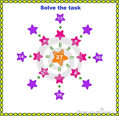 Solve the math lesson adding and subtracting. Vector Illustration